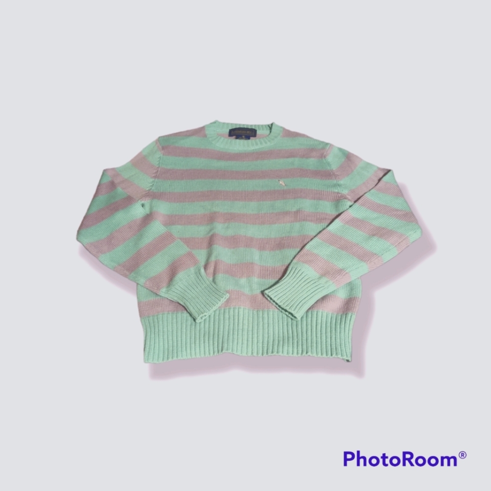 Vintage L. Simsbury sweater, turquoise and purple striped, Size Medium